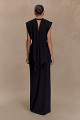 Giulia Chiffon Draped Maxi Dress Black