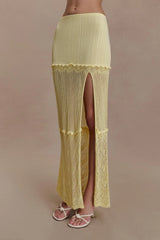 Coleene Pointelle Knit Maxi Skirt Lemon