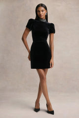 Margot Black High Neck Velvet Mini Dress With Embellished Detail
