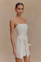 Steph Strapless Linen Mini Dress White
