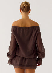 Elris Drop Waist Mini Dress Cool Chocolate