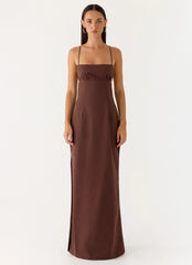 Off The Table Linen Maxi Dress Chocolate