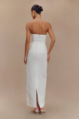 Cyrill Strapless Satin Structured Maxi Dress White