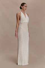 Deeliah Halterneck Crochet Maxi Dress Ivory