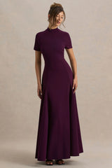 Alea Burgundy High Neck Short Sleeve Maxi Dress