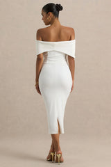 Bayshore White Bow Bardot Midi Dress