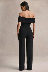 Kalida Black Bardot Neck Jumpsuit With Sash Detail