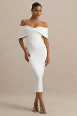 Bayshore White Bow Bardot Midi Dress