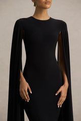 Briony Black Crew Neck Maxi Dress With Cape Sleeves