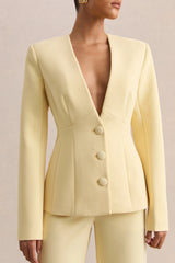 Rosalina Lemon Extreme Plunge Neck Tailored Blazer