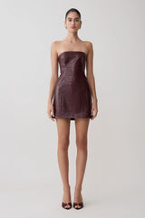 Anouk Faux Leather Strapless Mini Dress Merlot