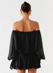 Eira Balloon Sleeve Mini Dress Black