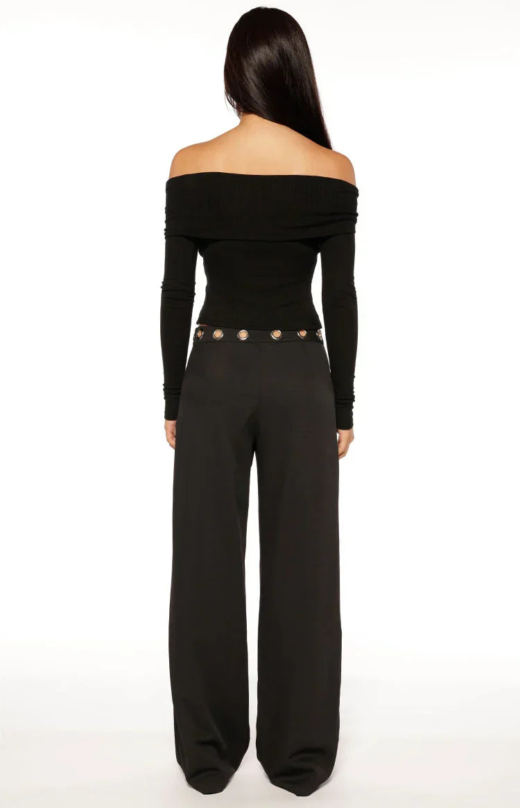 Marlin Black Off Shoulder Long Sleeve Top