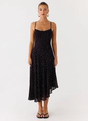 Keep You Waiting Midi Dress Black Polkadot
