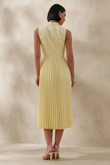 Avalon Lemon Midi Dress With Pleated Skirt And Bow Detail