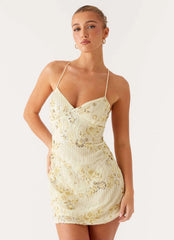 Vietta Sequin Cami Micro Mini Dress Yellow