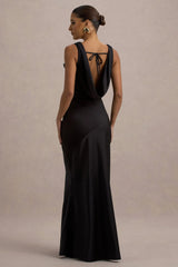 Alesso Black Satin Cowl Neck Slip Maxi Dress