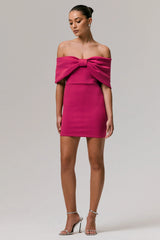 Sadie Hot Pink Bow Bardot Mini Dress