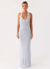 Novalee Flower Crochet Maxi Dress Blue