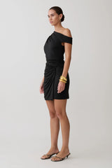 Alyn Off Shoulder Draped Mini Dress Black