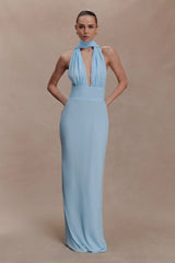Nadine Halter Chiffon Maxi Dress Blue