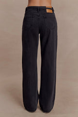 Perrie Mid Rise Straight Leg Tie Jeans Washed Black