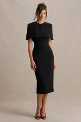 Baylor Black Midi Dress With Removable Cape Detail