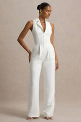 Trixie White Plunge Neck Tailored Jumpsuit