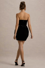 Bryanna Black Velvet Sweetheart Mini Dress With Tulip Skirt