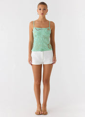 Be Alright Beaded Top Turquoise