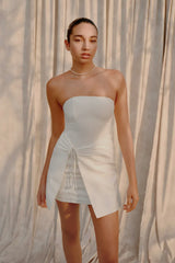 Steph Strapless Linen Mini Dress White