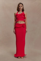 Samira Knit Wired Maxi Skirt Red