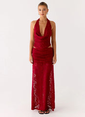 Farruko Jacquard Halter Top Dark Cherry