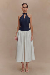 Ashwin Denim Cotton Midi Dress Indigo Blue