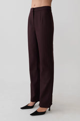 Agatha Straight Leg Suiting Pants Plum Pinstripe
