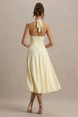 Auburn Pale Lemon Halter Neck Midi Dress