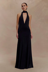 Juliet Slinky Maxi Dress With Scarf Black