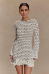 Aileen Ruffle Crochet Mini Dress Ivory