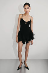 Calantha Ruffle Mesh Mini Dress Black