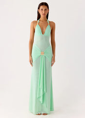 Miyah Halter Hardware Maxi Dress Mint Blue