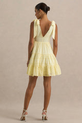 Corrina Lemon Broderie Plunge Neck Mini Dress