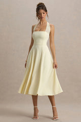 Auburn Pale Lemon Halter Neck Midi Dress
