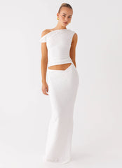 Galantis One Shoulder Maxi Dress White