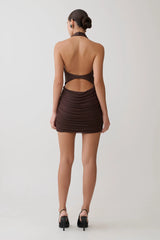 Anari Gathered Scuba Mini Dress Dark Chocolate