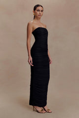 Jianna Strapless Mesh Maxi Dress Black