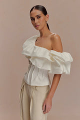 Debbie One Shoulder Bubble Top White