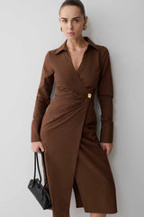 Mikaila Asymmetric Shirt Dress Dark Chocolate