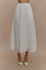 Arla Broderie Midi Skirt White