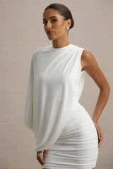 Fortuna White Ruched Mini Dress With One Sleeve