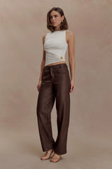 Theo Faux Leather Mid Rise Pants Dark Chocolate